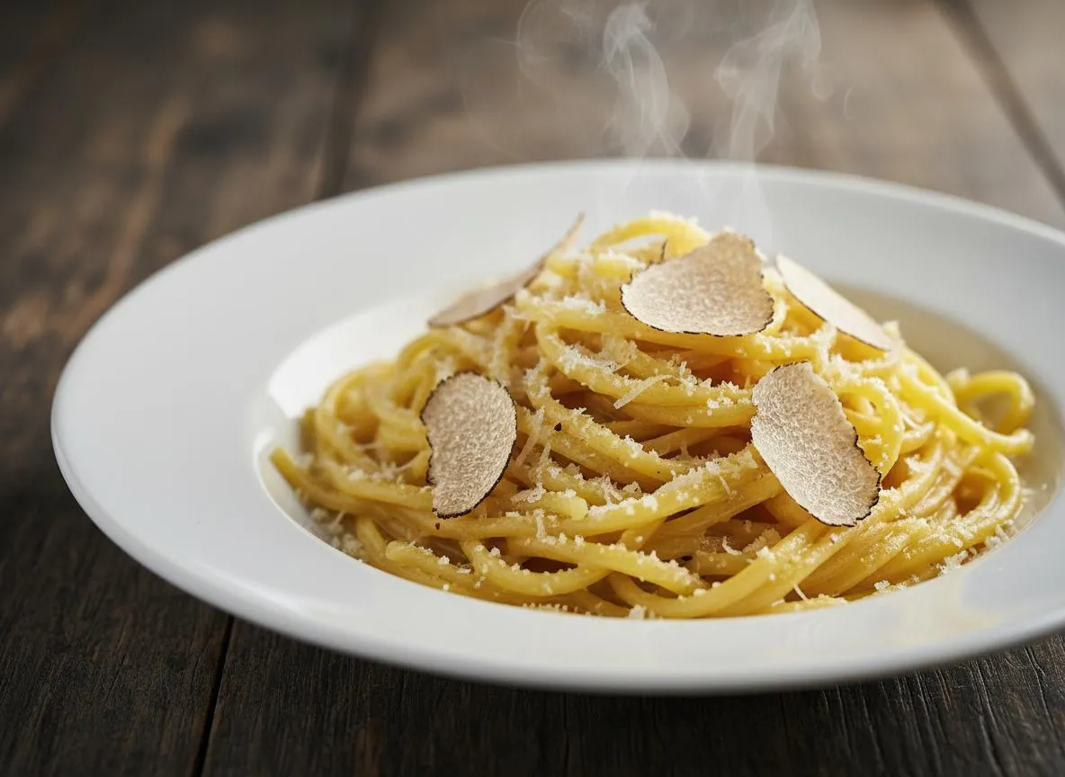 Tajarin 33 tuorli al tartufo con fonduta di Parmigiano